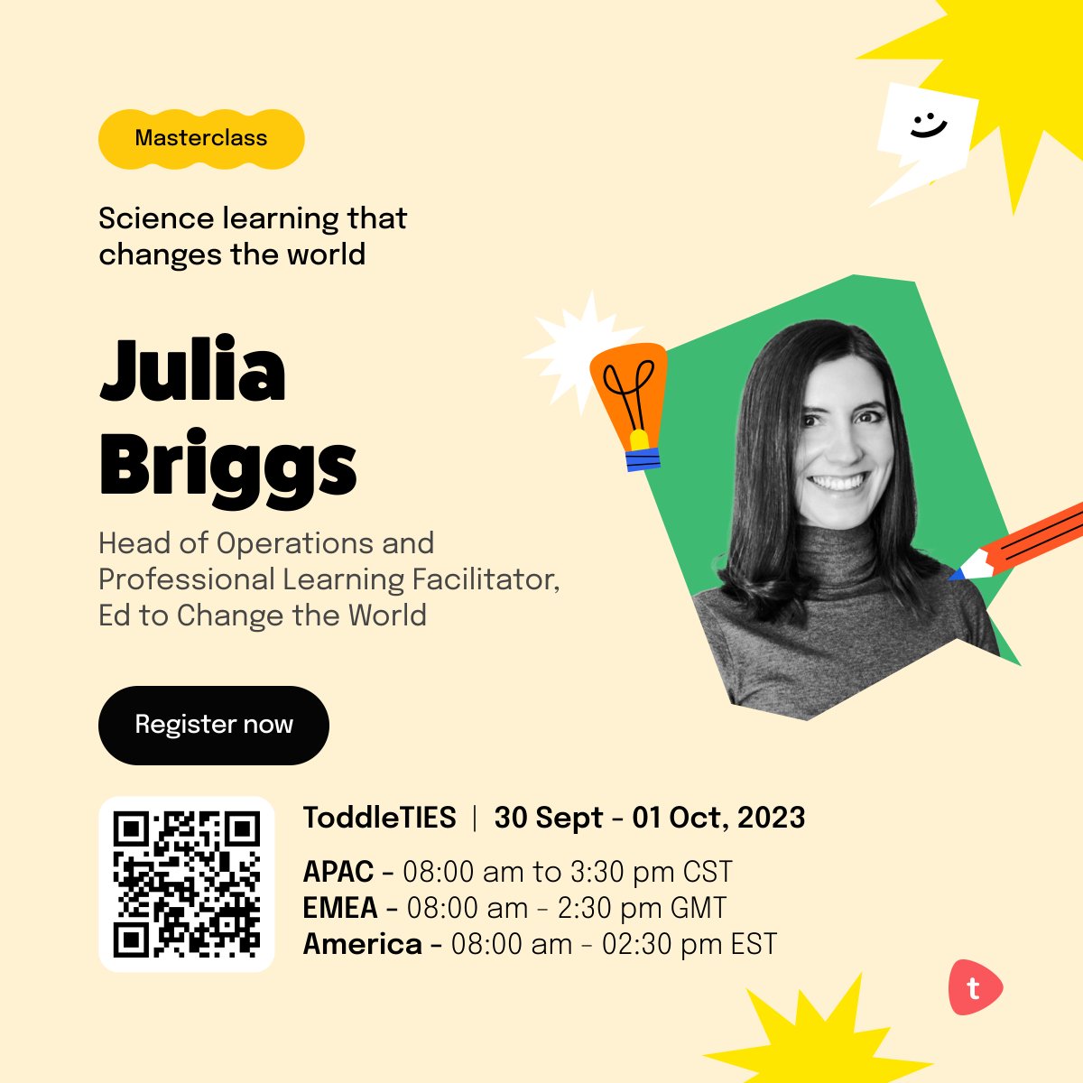 Who's joining us for The Inquiry Educators Summit this weekend? It's FREE!  Thanks to <a href="/toddle_edu/">Toddle</a> #ToddleTIES

Language Arts teachers: Join Frank's session. 📚Science teachers: Join Julia's session. 🧬 
Everyone else: Join mine. 😊 

Register here - hubs.ly/Q021zFw-0