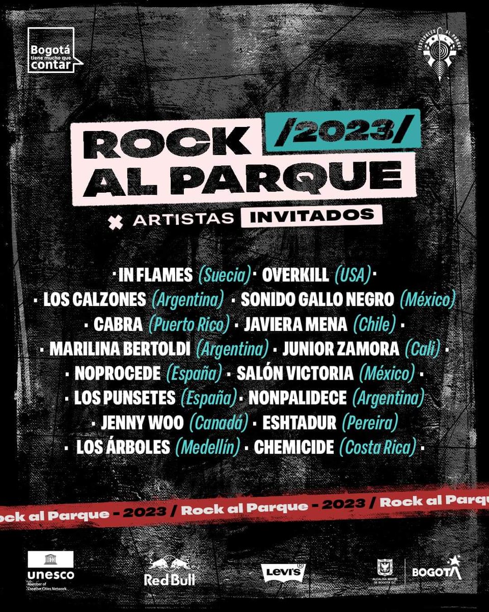 Se anuncia el cartel de artistas invitados a @rockalparquefes 2023,  In Flames (Suecia) @OverkillBand @loscalzonesska @SonidoGallo Cabra @javieramena @salonvictoria @losNOPROCEDE @MarilinaBrtoldi @lospunsetes @juniorzamorajz @nonpaoficial y se vienen más anuncios