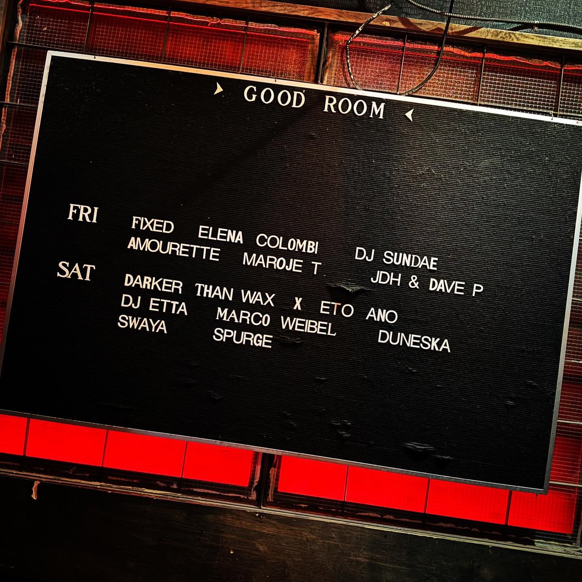 Good Room (@goodroombk) on Twitter photo THIS WEEKEND…
FRIDAY - <a href="/fixednyc/">Fixed</a> with <a href="/ElenaColombi/">Elena Colombi</a>, DJ Sundae, Amourette, Maroje T, JDH & <a href="/davepmakingtime/">Dave P.</a>
SATURDAY - <a href="/darkerthanwax/">Darker Than Wax</a> x Eto Ano with DJ Etta, <a href="/marcoweibel/">Marco Weibel</a>, Duneska, <a href="/swaya96/">swaya ʚïɞ ®</a>, <a href="/_itsaliese/">lil spravato (spurge)</a>
Tickets - ra.co/clubs/97606 THIS WEEKEND…
FRIDAY - <a href="/fixednyc/">Fixed</a> with <a href="/ElenaColombi/">Elena Colombi</a>, DJ Sundae, Amourette, Maroje T, JDH & <a href="/davepmakingtime/">Dave P.</a>
SATURDAY - <a href="/darkerthanwax/">Darker Than Wax</a> x Eto Ano with DJ Etta, <a href="/marcoweibel/">Marco Weibel</a>, Duneska, <a href="/swaya96/">swaya ʚïɞ ®</a>, <a href="/_itsaliese/">lil spravato (spurge)</a>
Tickets - ra.co/clubs/97606