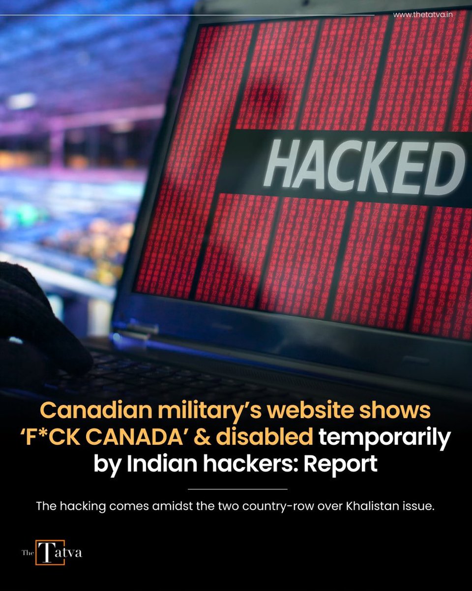 AbuseAnalyst's tweet photo. In the backdrop of escalating diplomatic tensions, a group of Indian hackers have claimed to have initiated a campaign dubbed #OpCanada, with their crosshairs set on Canadian cyber assets, including the country's military website.

The Canadian Armed Forces' website was temporarily taken offline for 2 hours on Wednesday (September 27) as part of the cyberattack orchestrated by the 'Indian Cyber Force', with the group claiming that the next target would be the Canadian IOT devices.

The cyberattack, according to experts, is believed to be a “distributed denial of service” (DDoS) assault aimed at sending a message to the Canadian government.

Notably, DDoS attacks are typically short-lived, lasting hours or days at most. Most hacking groups, masquerading as internet activists, use DDoS attacks as a method to draw attention to themselves rather than a serious effort to cause damage.

It came amid the diplomatic standoff between India and Canada after Canadian Prime Minister Justin Trudeau, last week, levelled allegations against India over Khalistani terrorist Hardeep Singh Nijjar's death.

India rejected the allegations with a strong statement, calling them "absurd". It also asked Canada to come down hard on terrorists and anti-India elements operating from its soil and suspended visa services for Canadians.
.
.
.
#TheTatva #TatvaNews #India #Canadaq #Khalistan #Sikh #Website #Military #Army #Hack #Hacker #TheVaccineWarInCinemas #Report #Disable #Issue #Diplomatic #Force #Cyber #MSSwaminathan #Technology #Attack