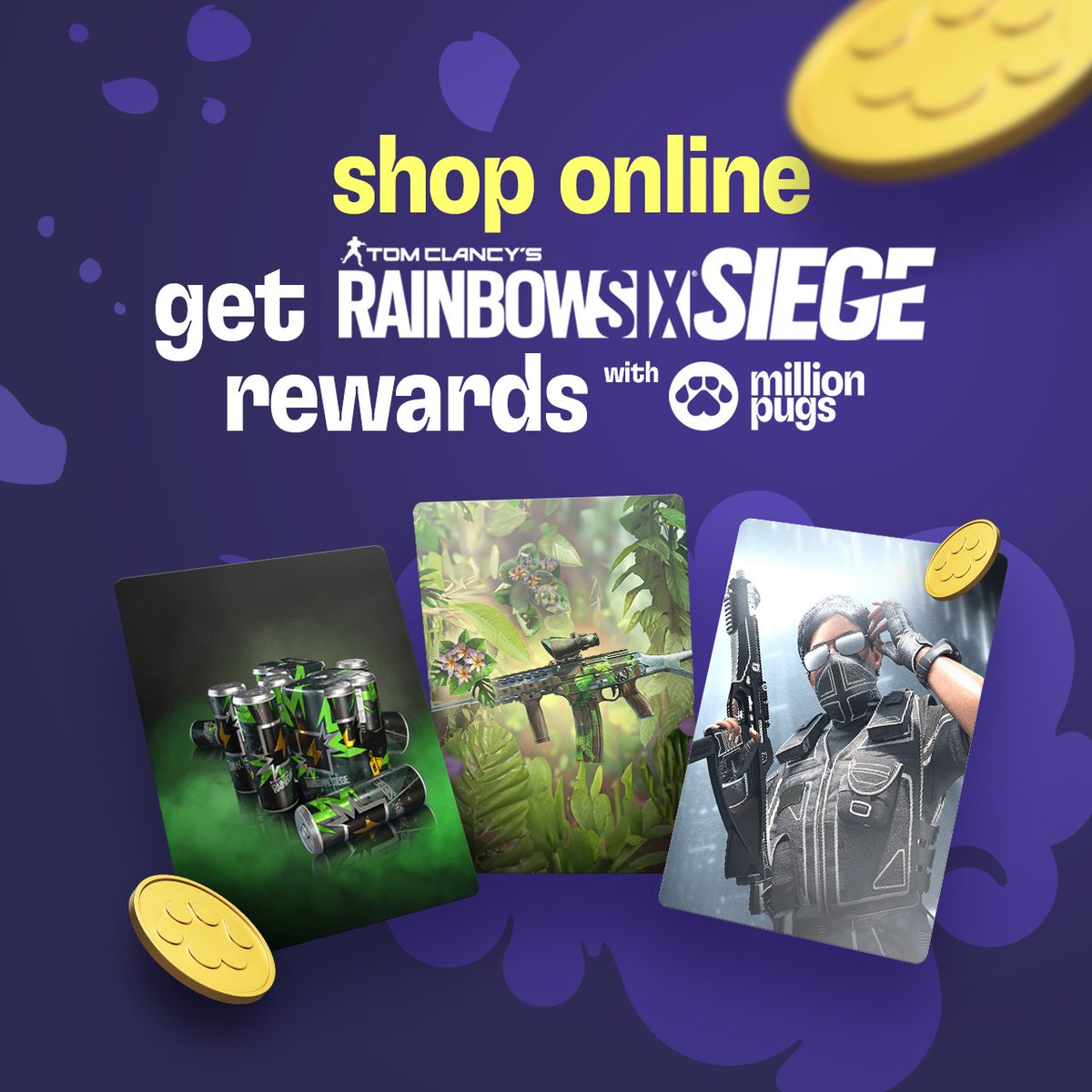 Don’t miss out on free #RainbowSixSiege in-game rewards! 👀

1. Download the MillionPugs extension
2. Get free R6S items for shopping at your favorite stores
3. Thank us later!

Click here 👇
rainbow6.com/millionpugs