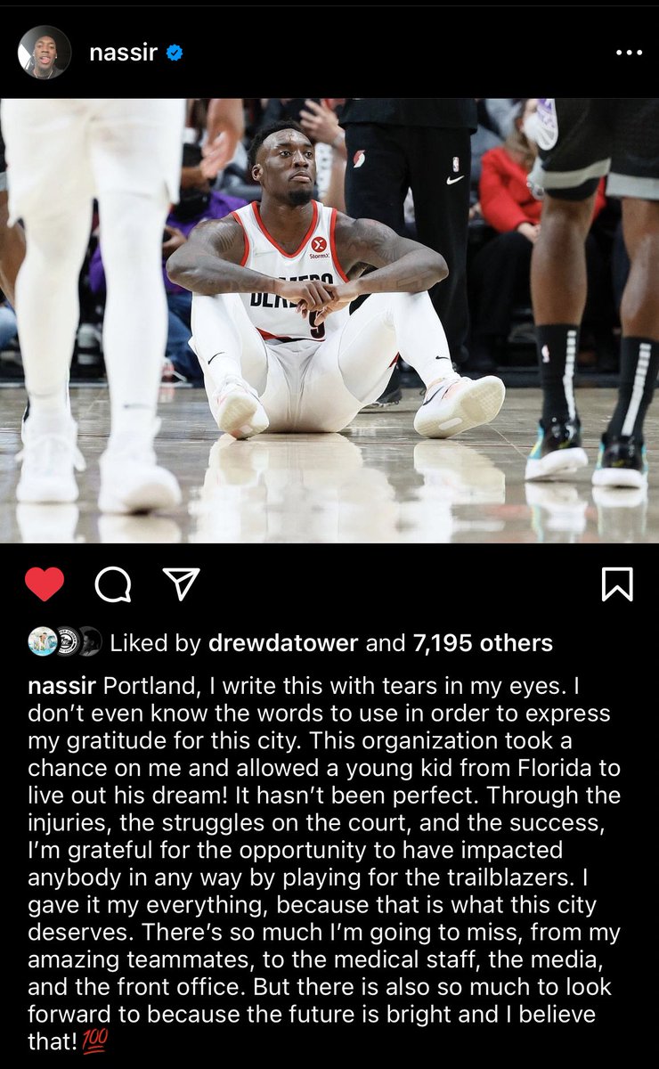 503Blazerfans's tweet photo. Man I’m so sad Nas is gone. I really wish things would’ve panned out and he could’ve stayed healthy. Would’ve been a great young wing to build this core with, but I wish him nothing but good health and hope he kills it in Phoenix https://t.co/E8ga11UrXi