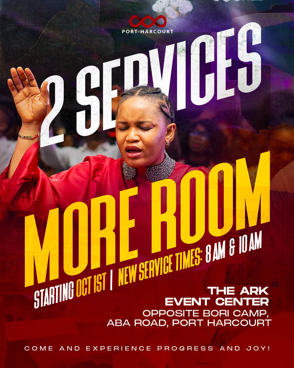 CCI_PH's tweet photo. Someone shout MORE ROOM!!!🥳

Yes, that’s right! We are starting our second service this Sunday!🤩🤩🤩

🗓️: 1st October, 2023
⏰: 8AM and 10AM

⛪️: The Ark Event Centre, Opposing Bori Camp, Portharcourt.

See you in any of our two services!

#CCIPH #CCIGLOBAL https://t.co/BRzmhqokZl