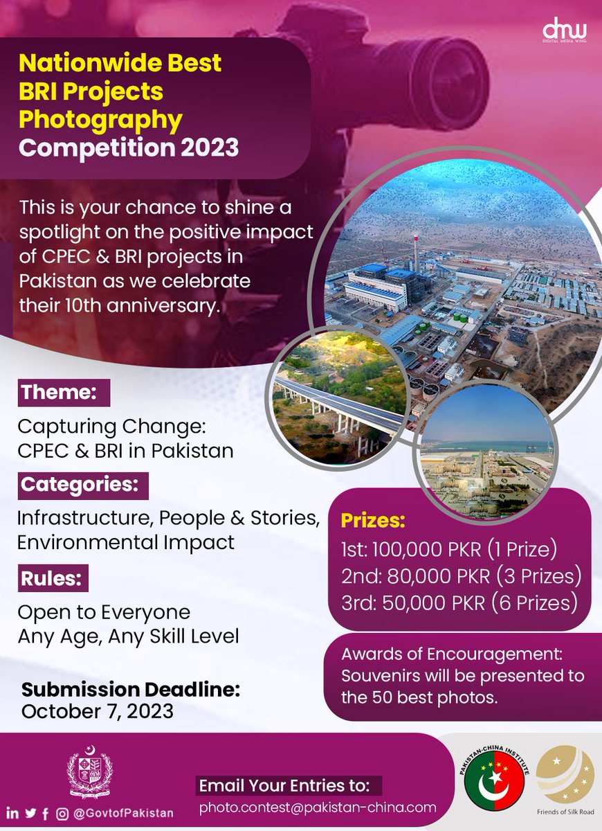 RadioPakistan's tweet photo. Nationwide Best BRI Projects Photography Competition underway to mark 10th anniversary of BRI and China-Pakistan Economic Corridor
@CPEC_Official @PciPakChina @PakinChina_
@CathayPak
#BRI #BeltandRoad #CPEC #DecadeofBRI #10YearsofBRI #CPEC10Y https://t.co/sm2FeMqlGt https://t.co/SNc7SgBo49