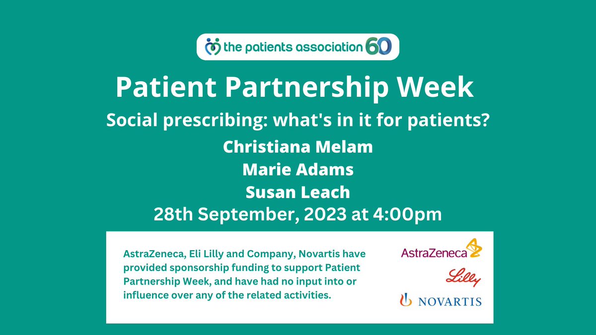 PatientsAssoc's tweet photo. Just finished the 5th of our Patient Partnership Week webinar. Thanks to our fabulous panel. 
@Christy_Melam wrote this blog https://t.co/SXrjj2oH28 for us. 
Read more about her hopes for social prescribing. https://t.co/DwvRE1XlGC