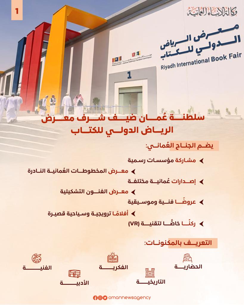OmanNewsAgency's tweet photo. سلطنة #عُمان ضيف شرف معرض #الرياض الدولي للكتاب.

#العُمانية_انفوجرافكس https://t.co/ZRoSZLKxEW