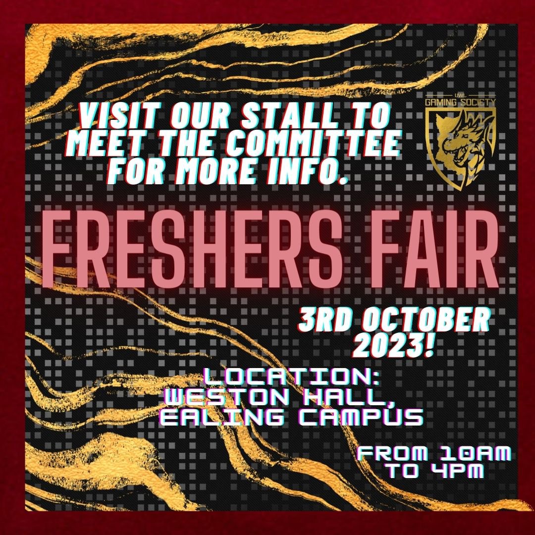 Freshers fair is next week on the 3rd of October 2023, we hope we see you there, come meet us!

- Weston hall (Ealing campus)
- 3rd October