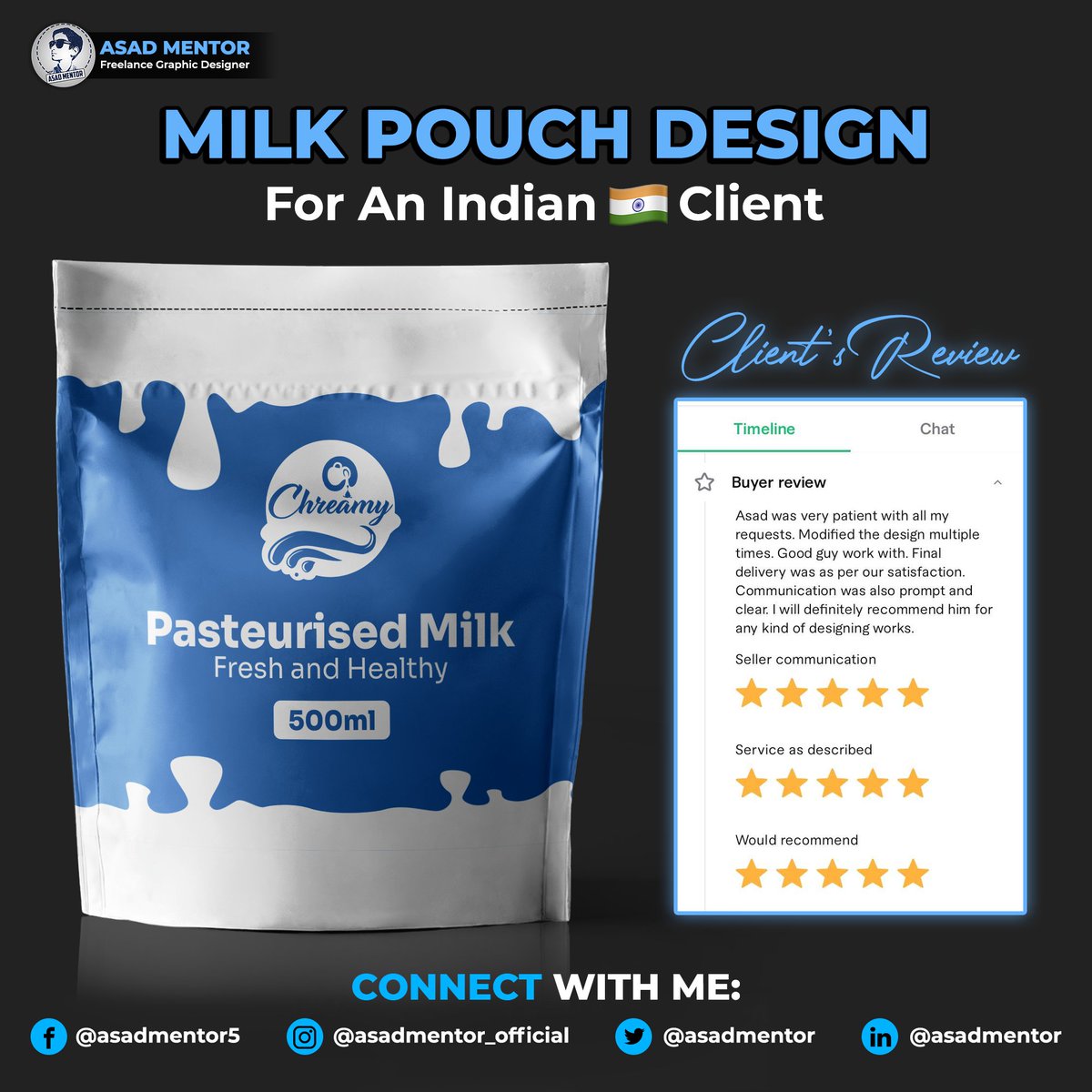 AsadMentor's tweet photo. 🐄𝗠𝗶𝗹𝗸 𝗣𝗮𝗰𝗸𝗮𝗴𝗶𝗻𝗴 𝗗𝗲𝘀𝗶𝗴𝗻🥛
𝗗𝗠 𝗠𝗲 𝗙𝗼𝗿 𝗬𝗼𝘂𝗿 𝗢𝗿𝗱𝗲𝗿𝘀! 📥
.
#asadmentor #letsconnect #HishamSarwar #packagedesign #packagingdesign #branding #pouchdesign #milkpouch #freelancing #fiverrorder #ordercompleted #graphicdesign https://t.co/9XUwPJn3gQ