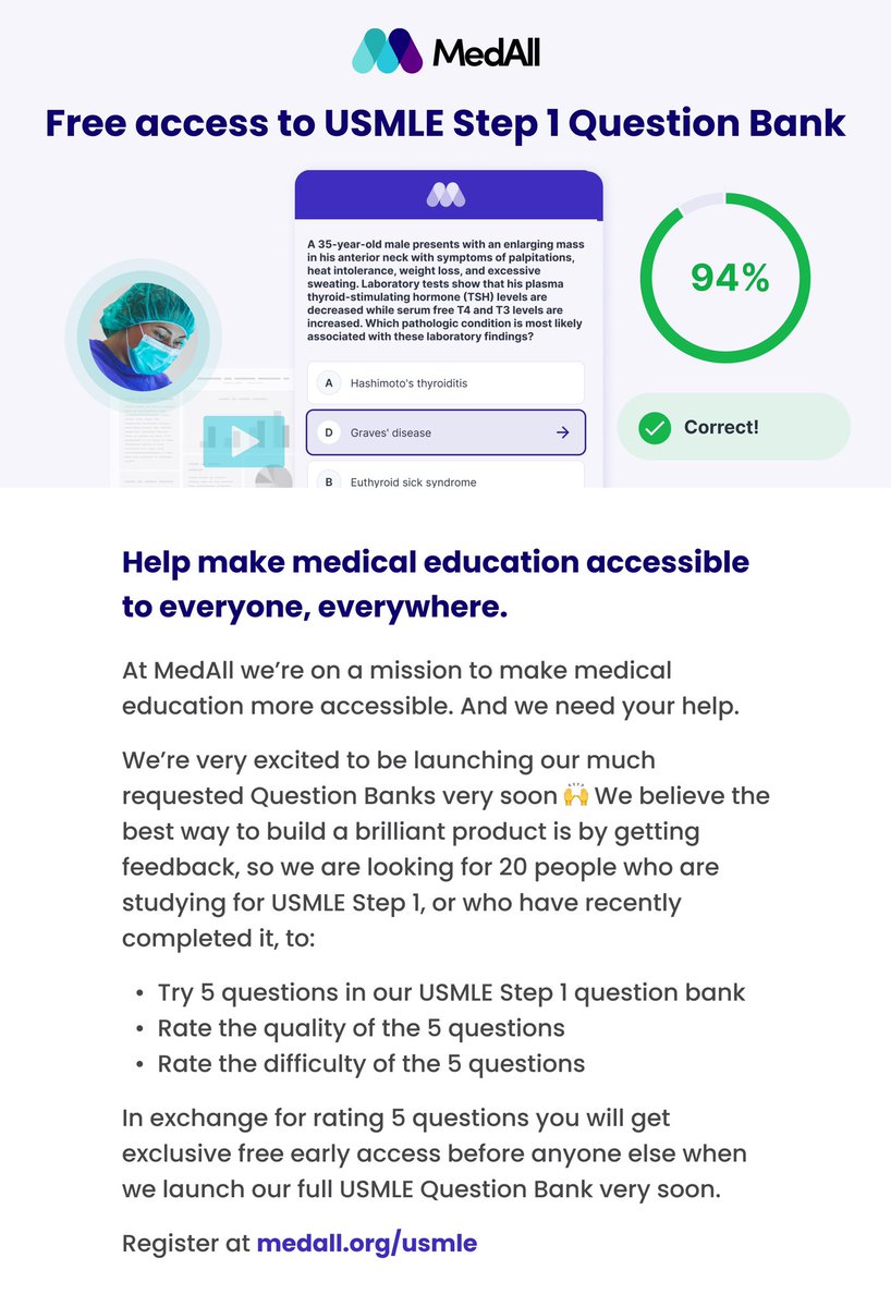 Check out this opportunity: Review a new @MedAllApp USMLE Step 1 question bank and get free access to the questions!