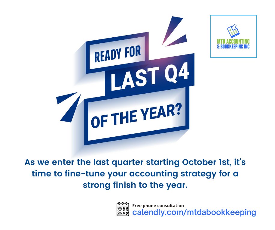 mtdabinc's tweet photo. 🍂 Get ready for Q4 success! 📈 Year-end accounting, tax planning, and budgeting are crucial. Maximize profits and stay compliant. Contact us at 888-320-0220 or https://t.co/GP5PqInXAt. #Q4Success #YearEndAccounting #TaxPlanning https://t.co/DguHIqRLc8