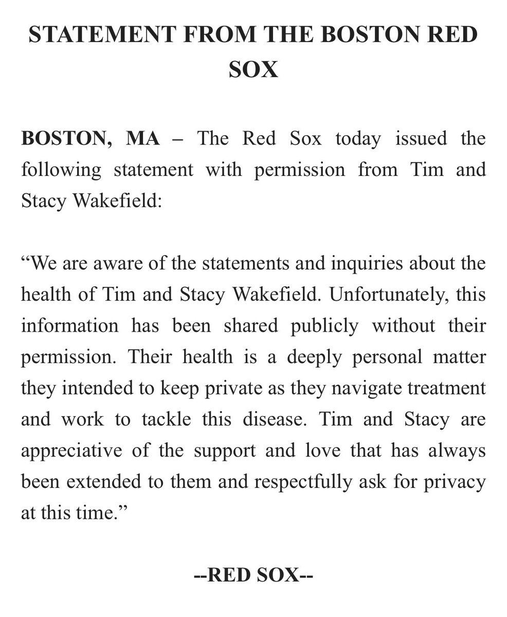 ChrisCotillo's tweet image. The Red Sox issue a statement on Tim Wakefield: