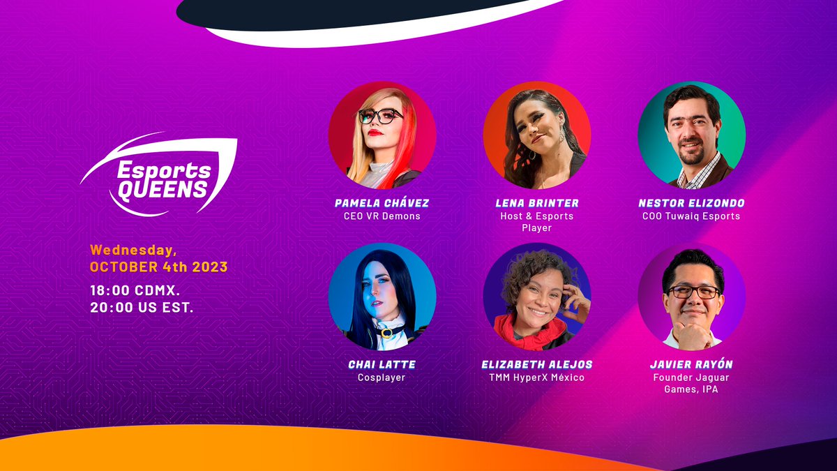 👑🎮 Attention gaming companies! 🚀🌐 Esports Queens is coming to Mexico and we want your brand to be part of this exciting revolution. 🇲🇽🕹️ Exclusive details available for commercial partners. 📅 Wed, October 4 🕒 18:00hrs 📍 Twitch. Sign up at EsportsQueens.lat