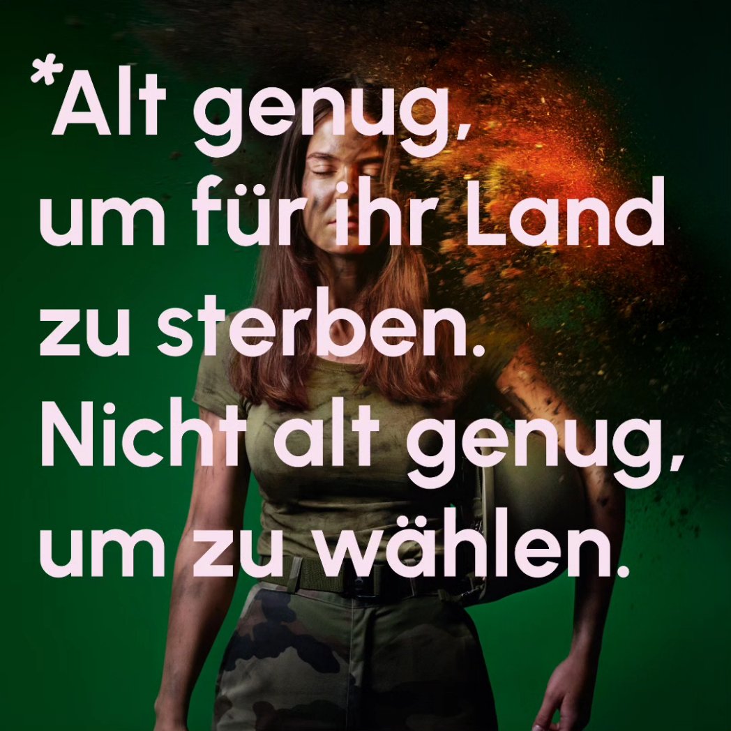 Als Kerry sich mit 17 freiwillig zur #Bundeswehr meldete, wurde  sie an scharfen Waffen ausgebildet - war aber noch zu jung, um zu wählen ❌ 🗳️.

Die #Jugend ist reif genug, im Zweifel für ihr Land zu #sterben - aber nicht um in #Bayern zu wählen? 

#Sechzehn #vote16 #ltw23