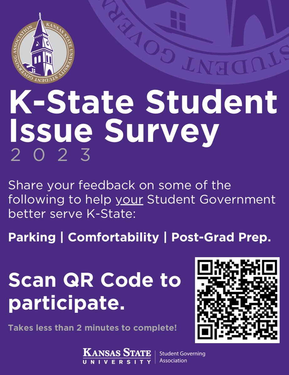 kstateSGA's tweet photo. ‼️Students‼️ Please take a couple minutes to complete this survey to help SGA better serve you! 
The link is below!

https://t.co/zE9BmxYj1U https://t.co/ApV4Le4NUo