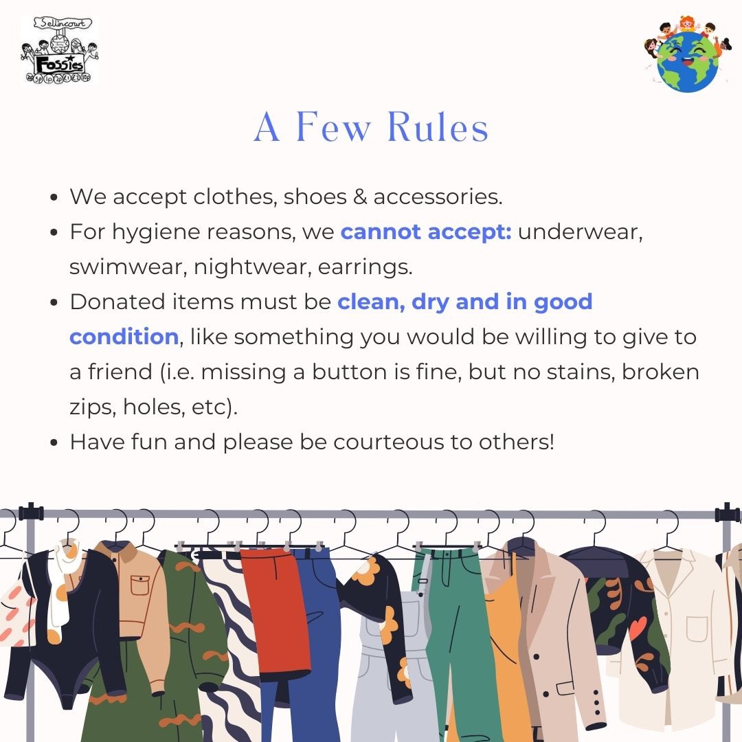 Clothes Swap at Sellincourt school on Saturday 14th October from 4-6pm. Buy tickets, bring friends, have fun! Free drink on arrival 🥂🥂 👗 Buy tickets at paypal.com/donate/?hosted…