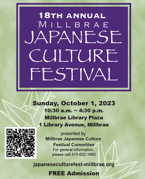 CityofMillbrae's tweet photo. The Japanese Cultural Festival will be held in the Millbrae Library parking lot on October 1, 2023, from 10:30 AM to 4:30 PM.
Enjoy attractions, traditional Japanese activities, performances, dance, and more.
#millbraeca #japaneseculturalfestival #bayareaevents #sfevents https://t.co/TJ12xavRMv
