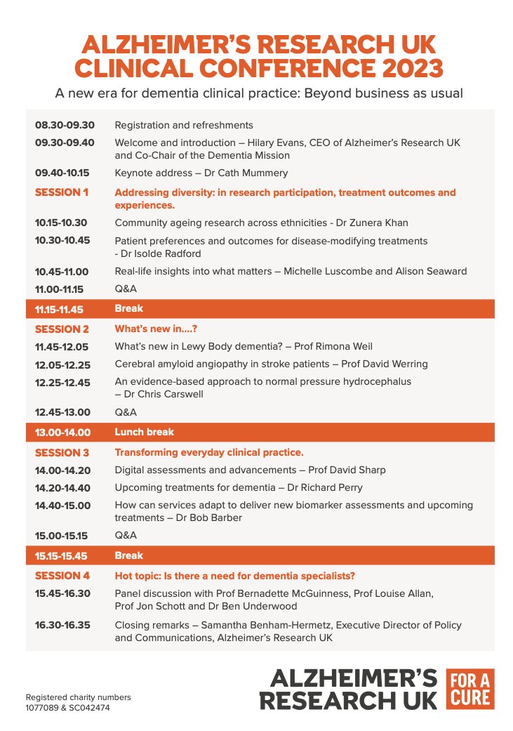 Jonathan Schott (@jmschott) on Twitter photo The program for the <a href="/ARUKscientist/">Research at ARUK</a> <a href="/AlzResearchUK/">Alzheimer's Research UK</a> Clinical Conference 2023 is now confirmed. Book your place today, and join us on Friday 10th November in London alzheimers.eventsair.com/clinical-confe⦠The program for the <a href="/ARUKscientist/">Research at ARUK</a> <a href="/AlzResearchUK/">Alzheimer's Research UK</a> Clinical Conference 2023 is now confirmed. Book your place today, and join us on Friday 10th November in London alzheimers.eventsair.com/clinical-confeā¦