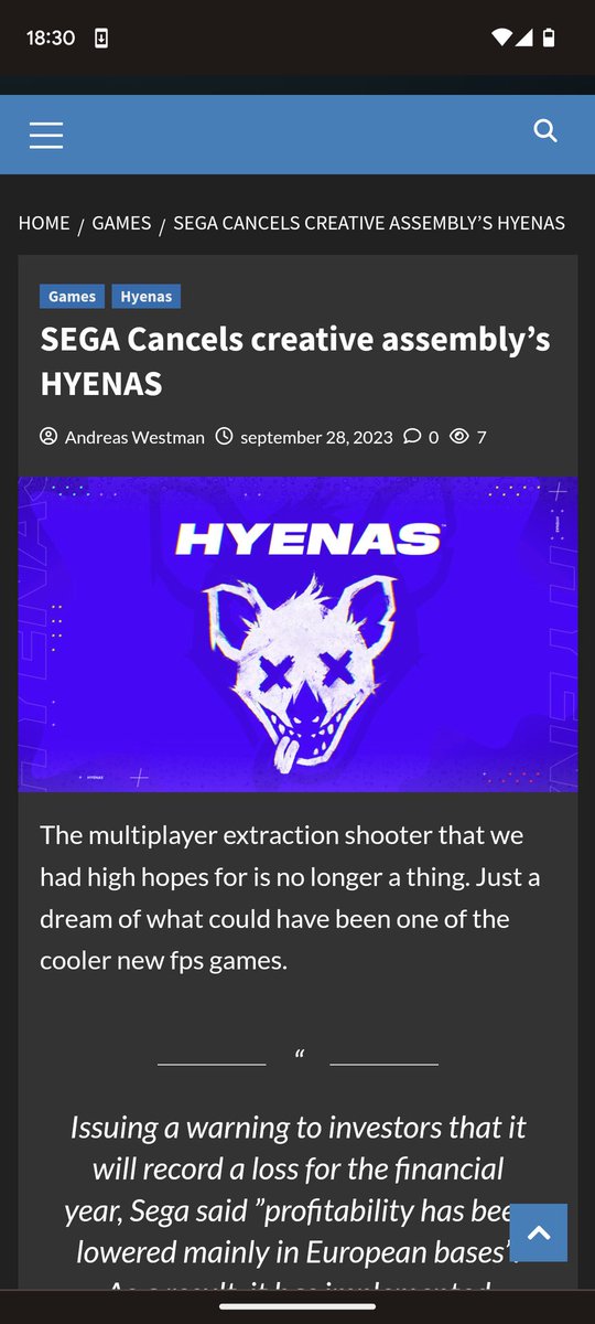 TeamDruidz's tweet photo. Breaking news: SEGAs HYENAS cancelled 🚫

Read more by pressing the link in bio!

#hyenas #cancelled #sega #news #latestingaming #gaming #gamingnews #breakingnews #druidz #druidzesports https://t.co/zvZb8BC6gC