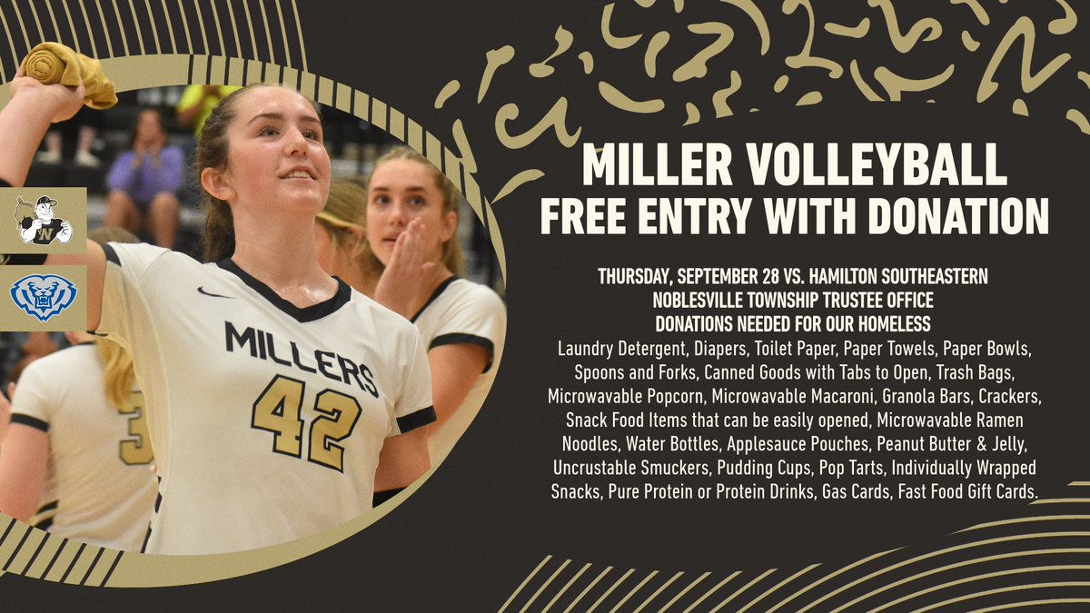 The Noblesville Millers (@millernationad) on Twitter photo Come to The Mill tonight to watch <a href="/HoosierCConf/">Hoosier Crossroads Conference</a> Volleyball between <a href="/Millers_VB/">Millers Volleyball</a> and @hseathletics. Free admission to those with donations from the list! Come to The Mill tonight to watch <a href="/HoosierCConf/">Hoosier Crossroads Conference</a> Volleyball between <a href="/Millers_VB/">Millers Volleyball</a> and @hseathletics. Free admission to those with donations from the list!