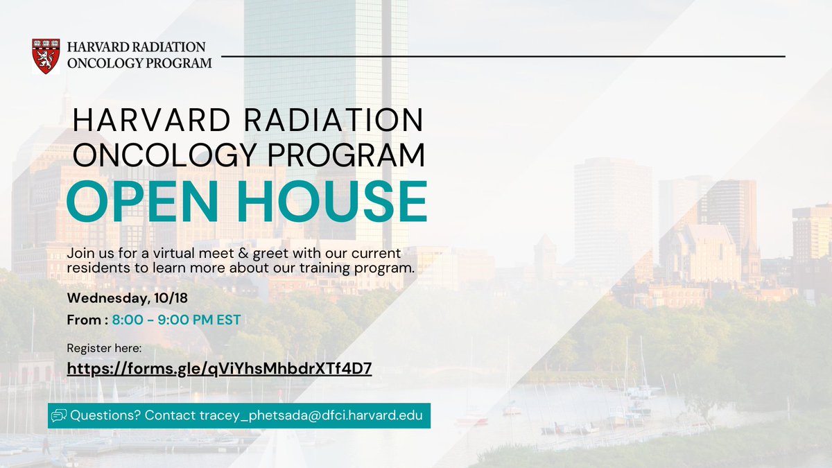 What questions do you have about our program? Get them answered at our virtual meet & greet on Oct. 18th! Sign up here: forms.gle/pXeXyk7aLNdR2J… #RadOnc #MedTwitter #MedEd #Match2024 #ERAS