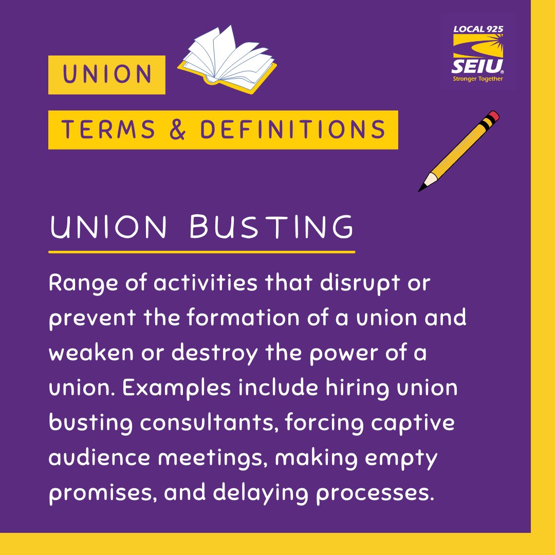 SEIU Local 925 on X: U is for Union Busting. It comes in many forms but  all of them are trash. 🚮 #UnionABCs #UnionsForAll   / X