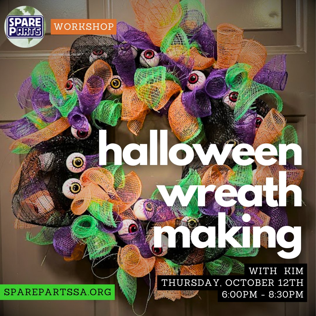 Get your door decor game on for Halloween in this workshop! Tickets available at: spare-parts-san-antonio.square.site