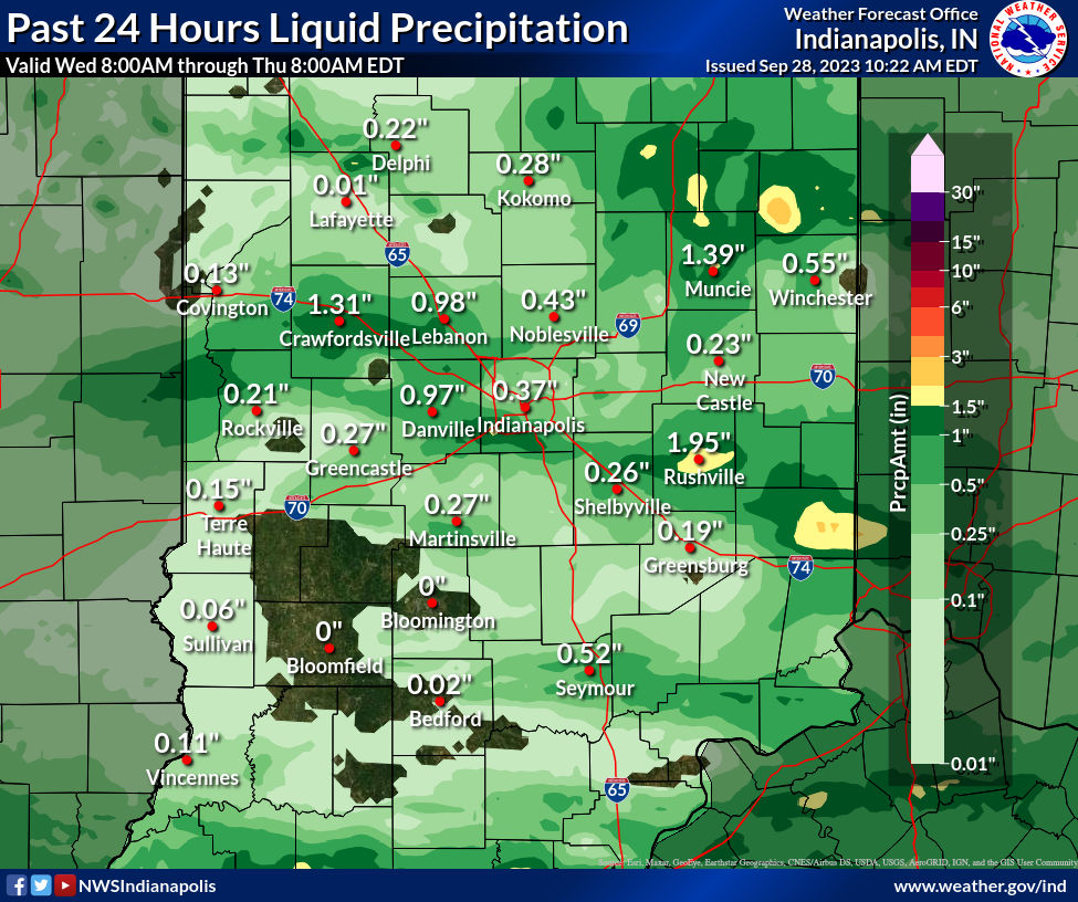 Below are 24 hour rainfall maps, ending at 8AM 9/27 and 8AM 9/28. Many areas received beneficial rainfall, while others still remained mostly dry. #inwx