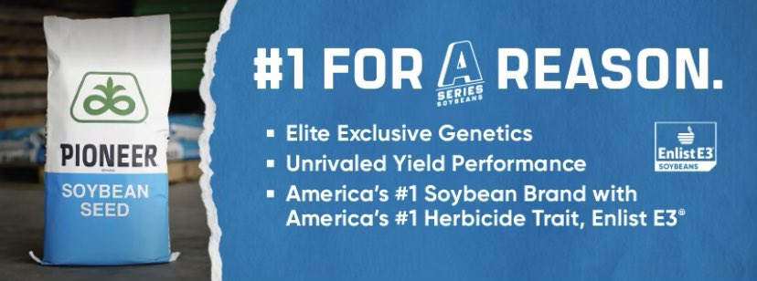 We have been #1 in soybeans for 20+ years &amp; counting! Thank you! The American farmer puts their trust in us because we bring them products that are more consistent &amp; higher yielding than any other brand out there. More growers are planting more Pioneer brand A-Series E3 soybeans.