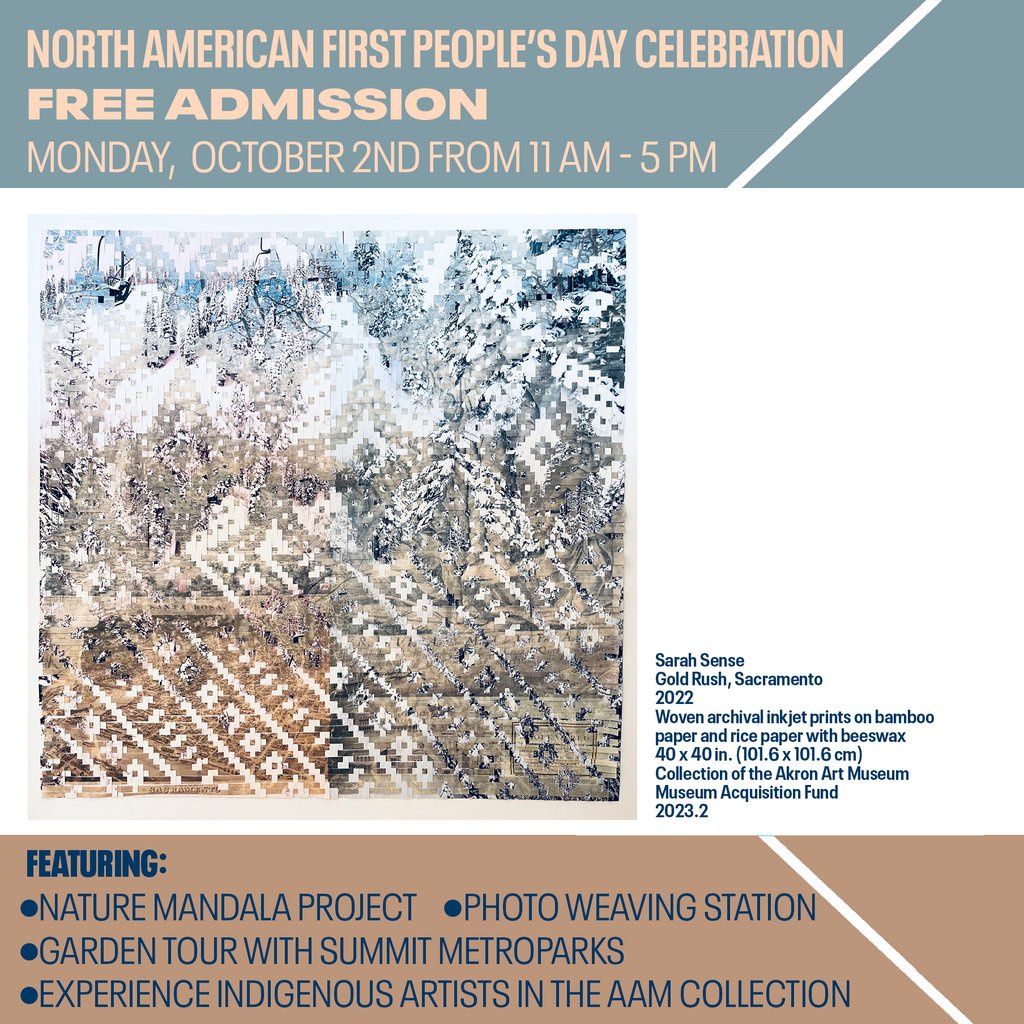 Next Monday, the Museum will be open for FREE from 11 AM - 5 PM to celebrate North American First People's Day.

RSVP and get more information here: akronartmuseum.org/media/events/n…

#Akron #PortagePath