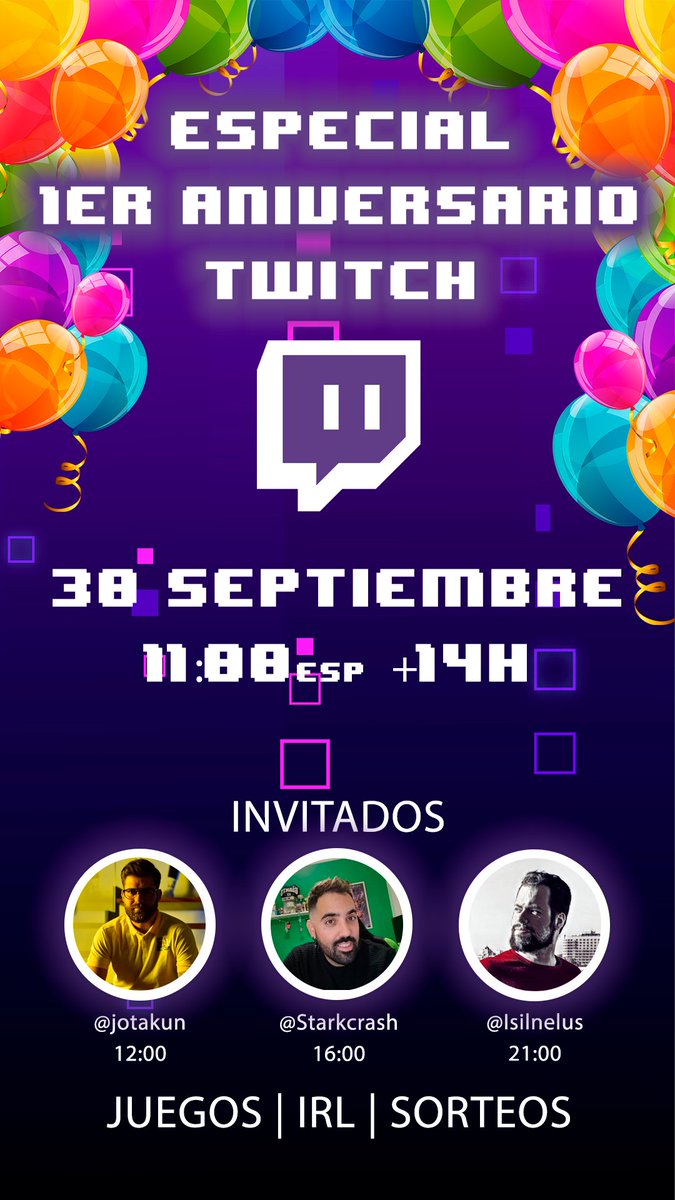 Kenwer_12's tweet photo. ESPECIAL 1º ANIVESARIO

Stream de 14h y SORTEOS!!!
Sabado 30 de Septiembre
11:00 ESP

Con amigos invitados como:

@Starkcrash
@jotakun
@Isilnelus

No os lo podéis perder https://t.co/7QVpUY46kK