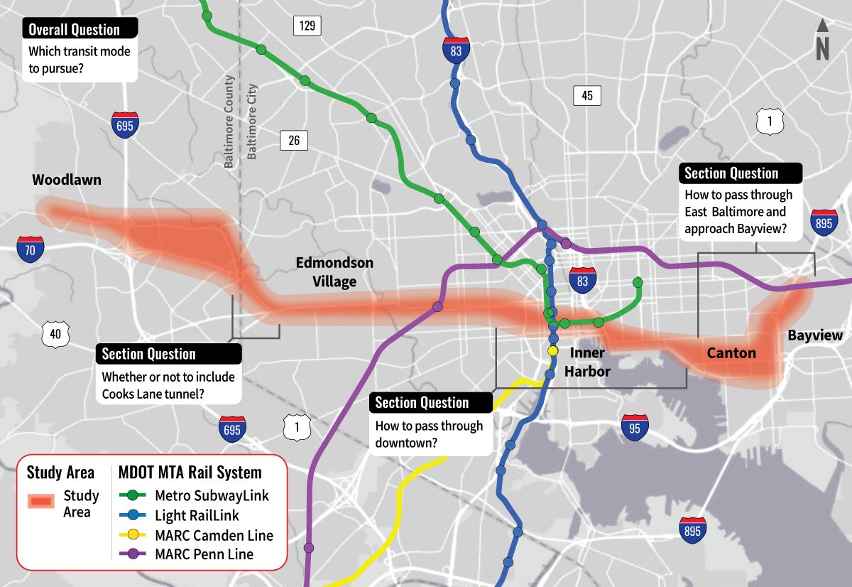 MTA has just unveiled maps of proposed Red Line development alternatives. The maps showcase options for modes, tunneling, and station locations. Open houses begin in November! Head over to redlinemaryland.com to view or download maps mta.maryland.gov/articles/403 #redlinemaryland