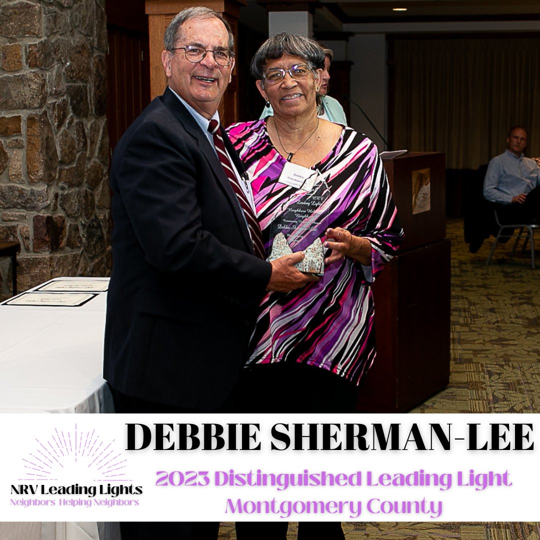 LeadingLightNRV's tweet photo. Congratulations to Debbie Sherman-Lee, 2023 Montgomery County Leading Lights Distinguished Volunteer! A retired teacher, she volunteers with Community Housing Partners, Christiansburg Institute, Dialogue on Race, Montgomery County Christmas Store, CHS, &amp; more! Thank you, Debbie! https://t.co/SoDew6Q1d2
