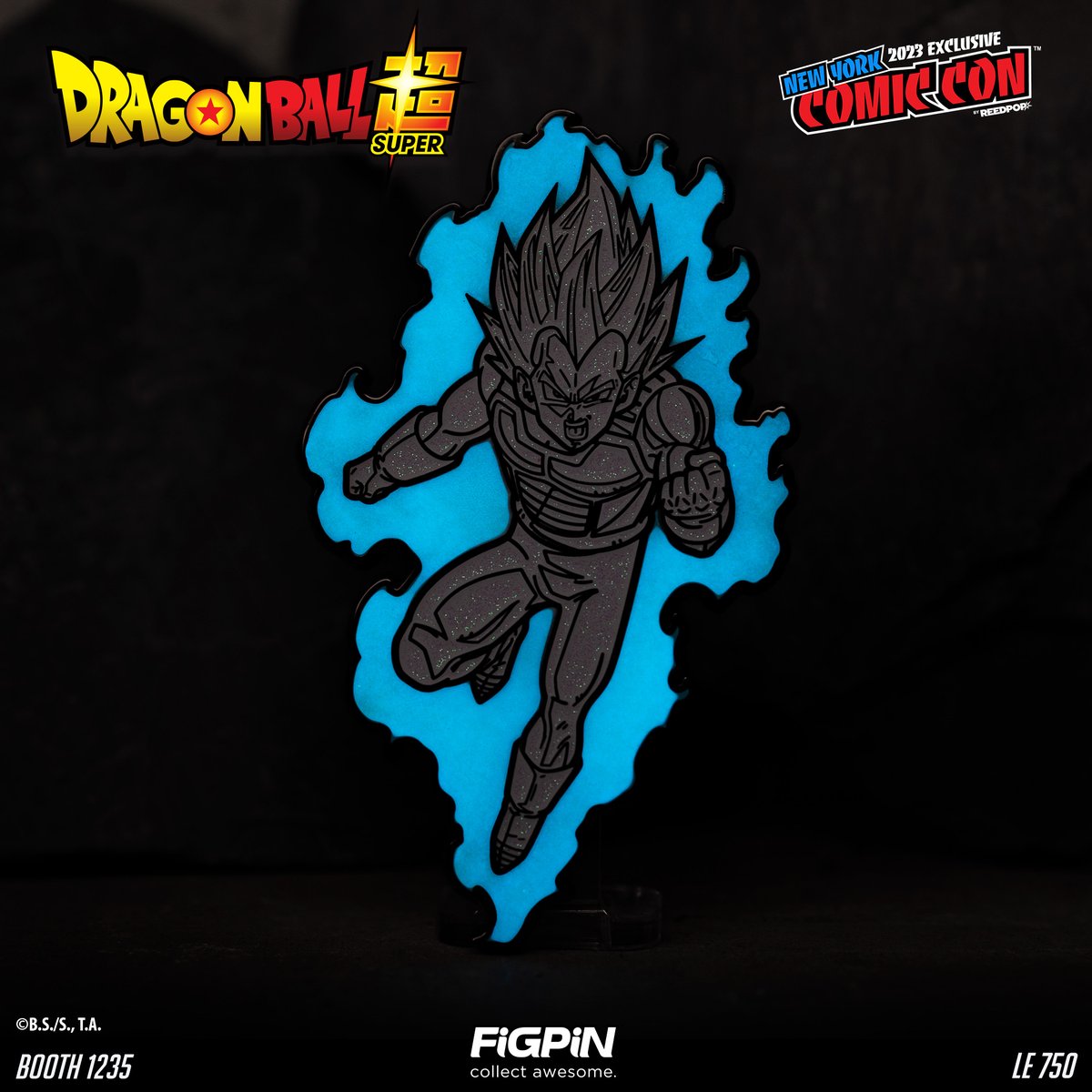 FiGPiNofficial's tweet photo. The Prince of all Saiyans, Vegeta in Super Saiyan God (1274)  Form powers through as another #NYCCexclusive FiGPiN! Glow in the dark enhancing that already powerful aura around Vegeta, add this Dragon Ball Super pin to your collection when you stop by Booth #1235! https://t.co/LmAhzgcLO1