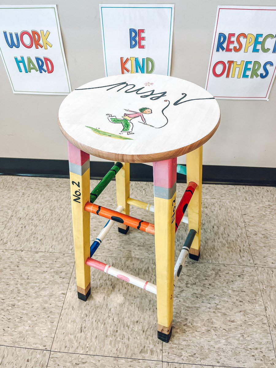 The cutest teacher stool inspired by the book Ish written by <a href="/peterhreynolds/">Peter H. Reynolds</a> 🤎 
I am enjoying my last year as Ms. V before getting married this summer 💍