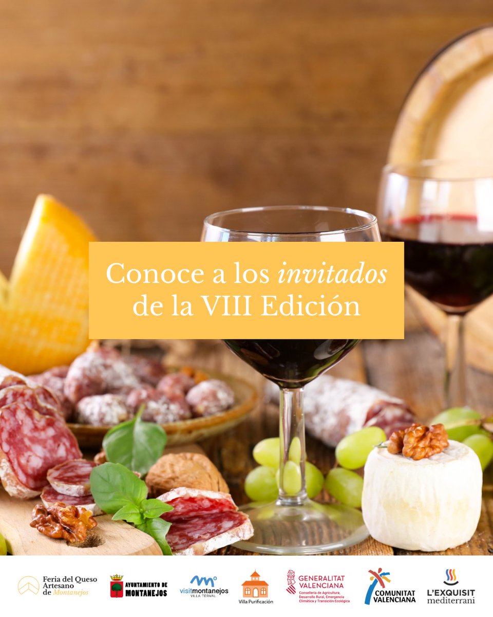 ¡𝗖𝗼𝗻𝗼𝗰𝗲 𝗮 𝗹𝗼𝘀 𝗽𝗮𝗿𝘁𝗶𝗰𝗶𝗽𝗮𝗻𝘁𝗲𝘀! 🧀🍷

No te pierdas esta edición y conoce un poco mejor a todos los participantes que nos acompañarán los días 30/09 y 01/10 en la feria.

👉🏻 feriaquesomontanejos.com/participantes-…

#FQAMontanejos #FeriaDelQuesoArtesanoDeMontanejos