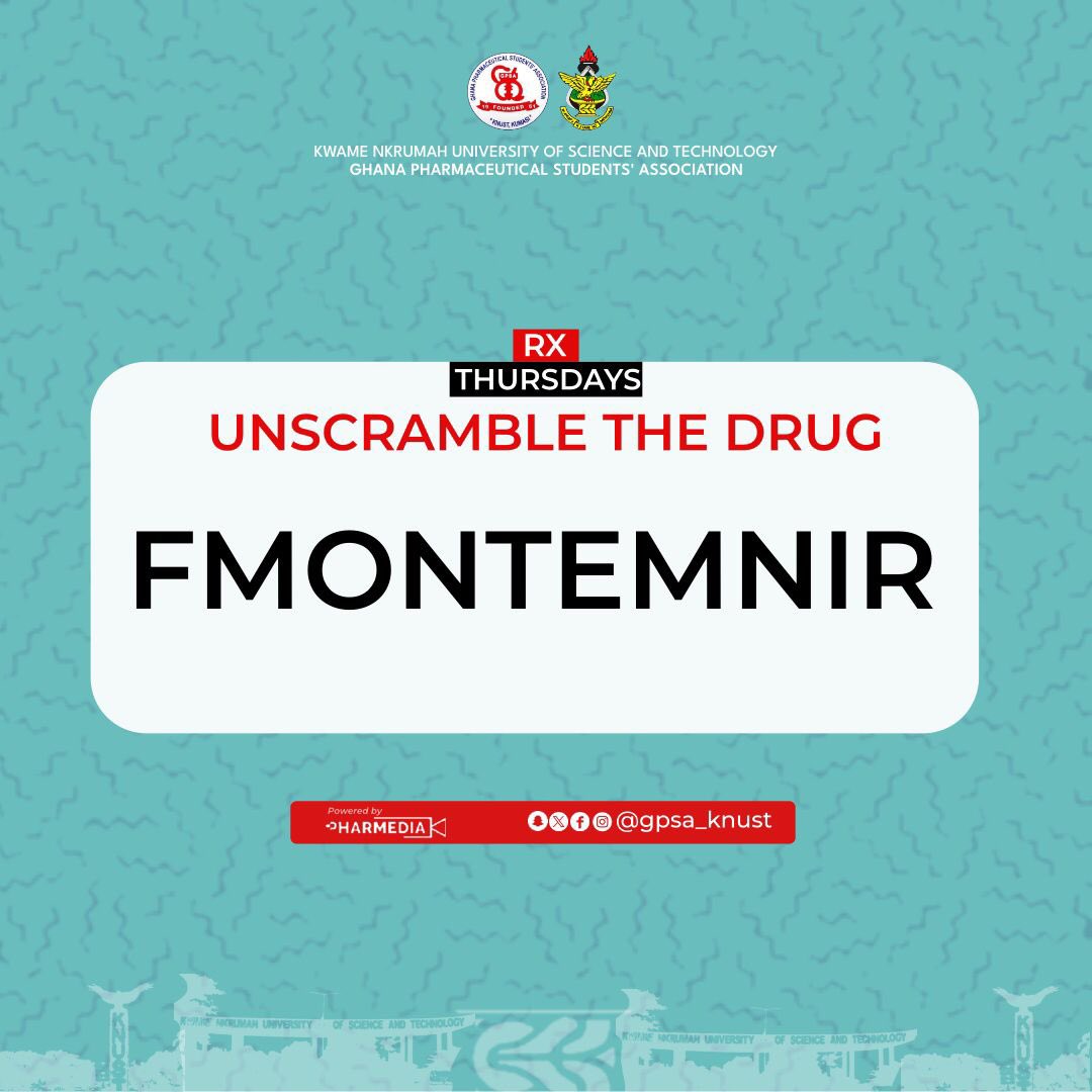 gpsa_knust's tweet photo. Amicus🥼, do you really know your stuff?😀

🧩Unscramble the drug💊and tell us two noteworthy facts about it.

#TheRXJourney
#RXThursdays https://t.co/vdRNrAu0ur