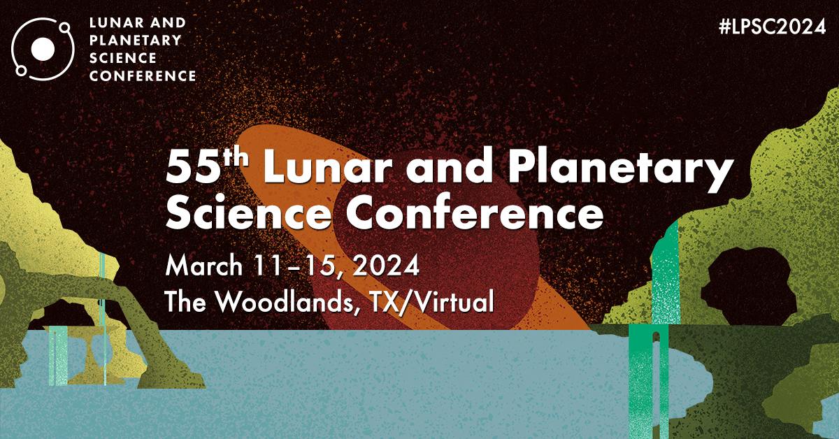 LPItoday's tweet photo. SAVE THE DATE: The 55th Lunar and Planetary Science Conference (#LPSC2024) will take place in The Woodlands, Texas, and virtually March 11-15, 2024! Submit your ideas for special sessions by October 27, 2023. More information: https://t.co/vVu6frm2Vs https://t.co/vwizUWMen6