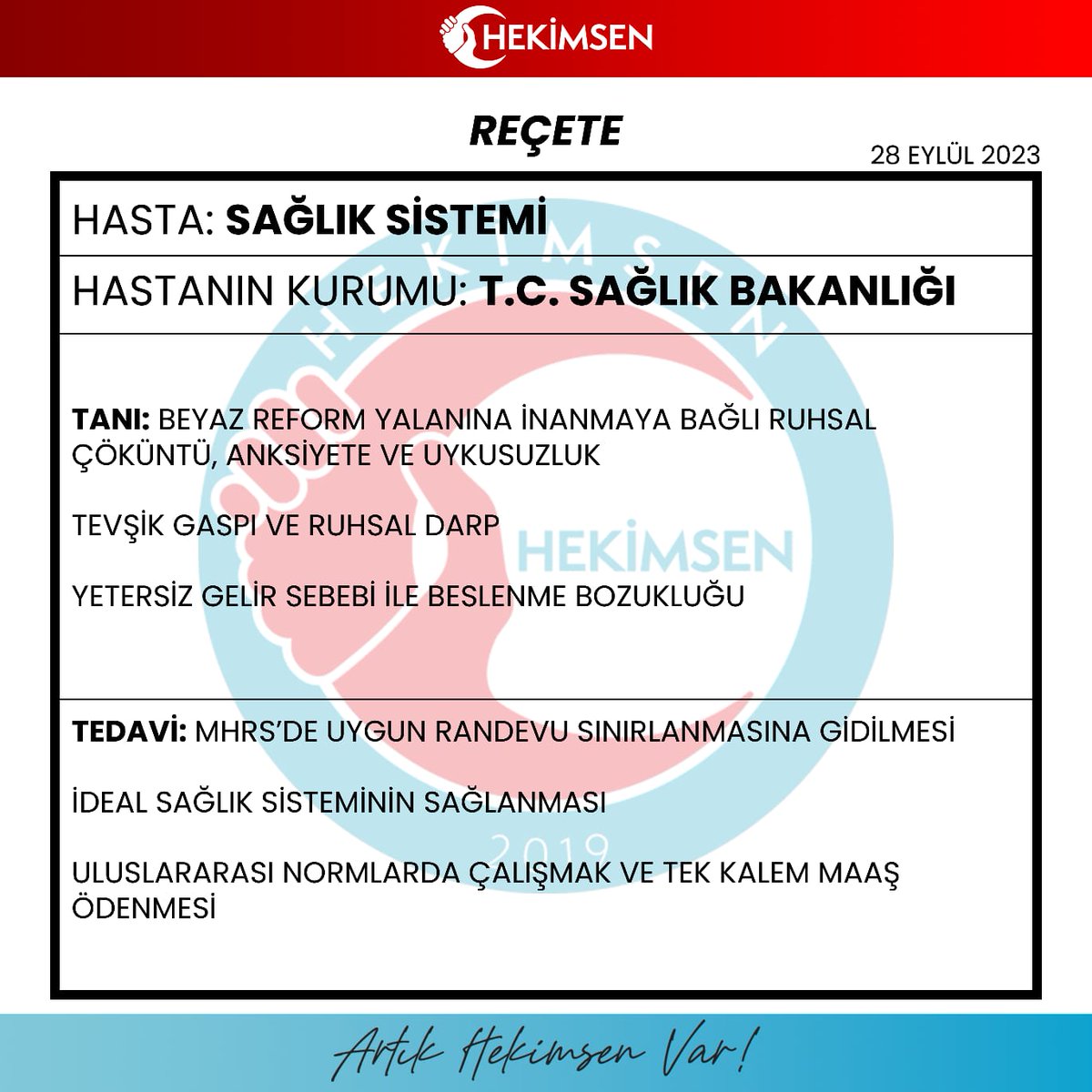 Beyaz reform yalan oldu !

Maaşlarımızın önemli kısmını oluşturan teşvik ödemelerimiz gasp edildi !

Yüzde 46 ile başlayan teşvik ödemeleri paraşütsüz düşüşle yüzde 26 ya indirildi. 

Bu hızla giderse teşvik ödemeleri çok yakında sıfırı görecek. 

Hekim sendikaları olarak işte bu