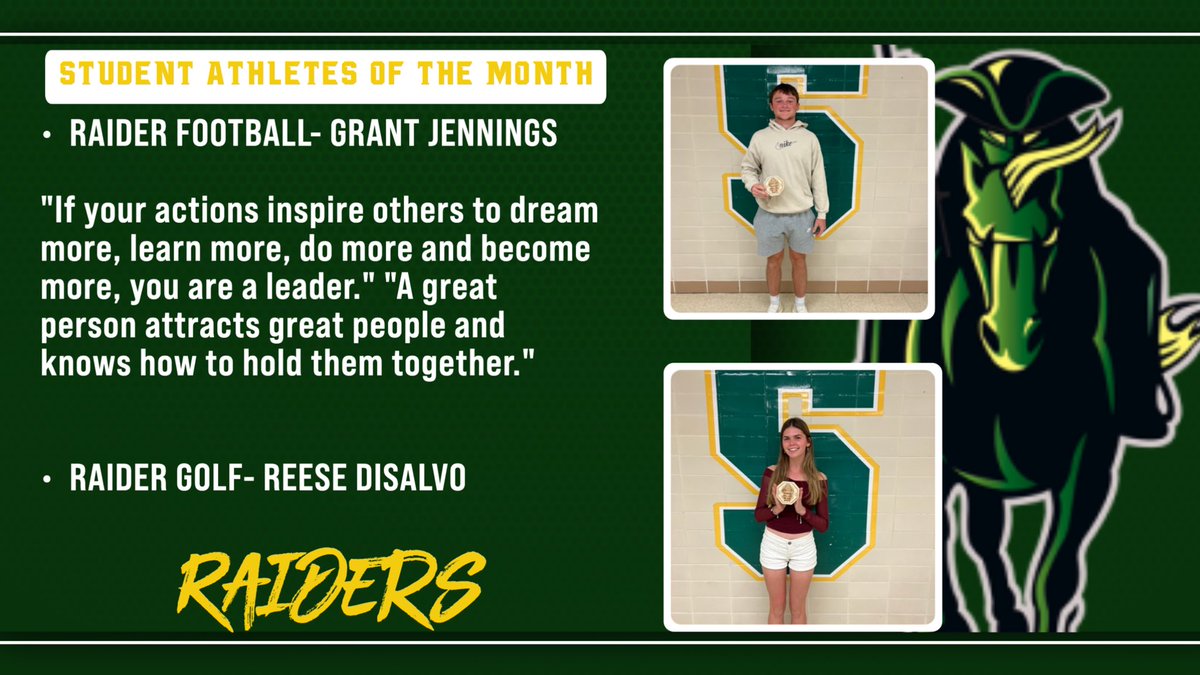 SMSRaidersAD's tweet photo. We are so proud of this month's SAOTM. Amazing student athletes doing amazing things. Thank you!! @SMSRaiderFB @SMSraidergolf @SMSouthTDain https://t.co/i0L3fuuyKf