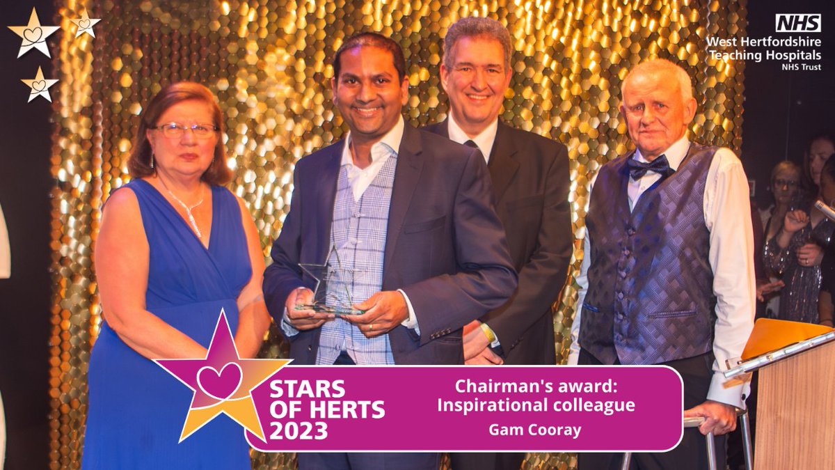 WestHertsNHS's tweet photo. Congratulations to Gam Cooray, Consultant geriatrician for winning the Chairman's award for Inspirational colleague at our #StarsOfHerts staff awards! Gam is always helping others to learn how to give better care to our patients. 👏👏👏 Thanks to @hempsonslegal for sponsoring! https://t.co/iS0LaNA0iZ