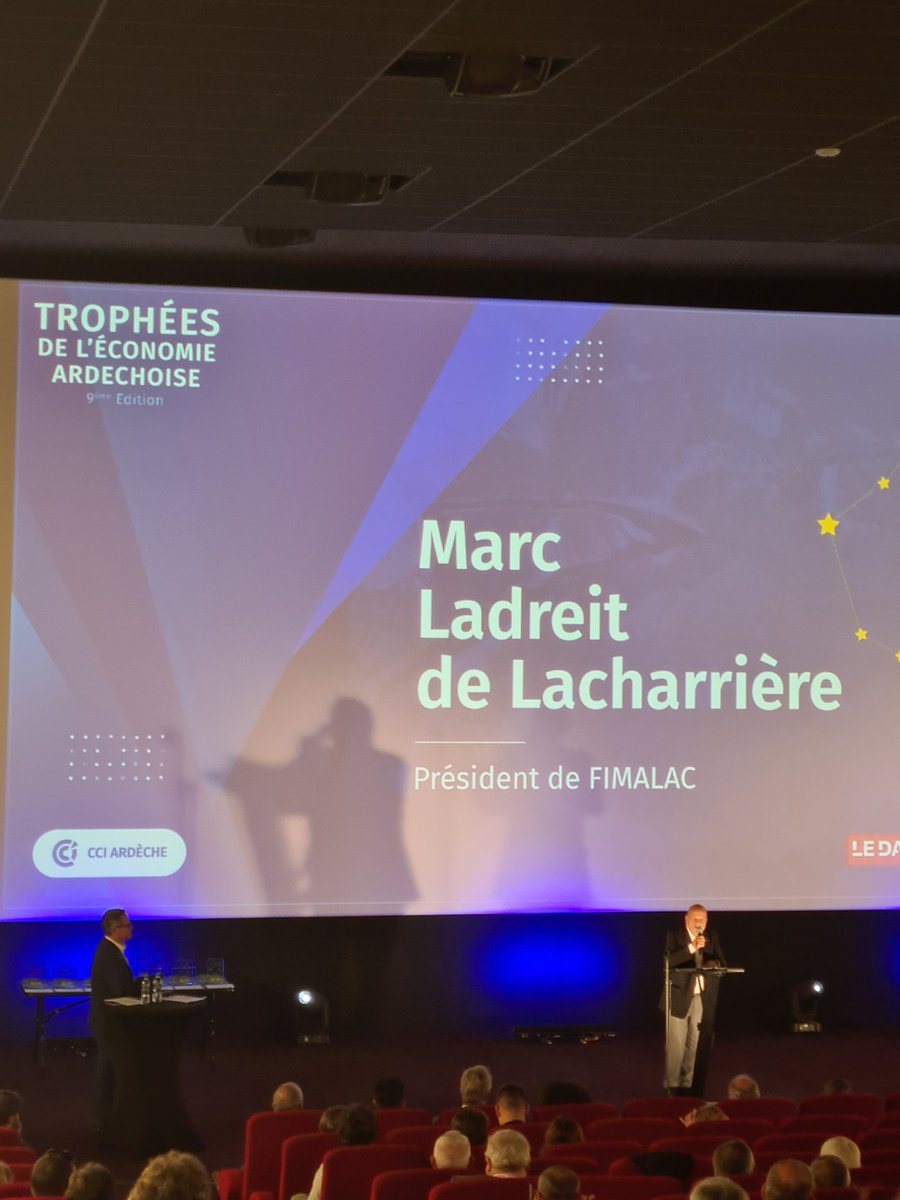 Trophées de l'économie ardéchoise ce soir,à Aubenas. Parrainage de renom,avec Marc Ladreit de Lacharrière,qui est l'une des grandes réussites de l'économie française. 
Un ardéchois ,toujours attaché à sa terre d'origine.