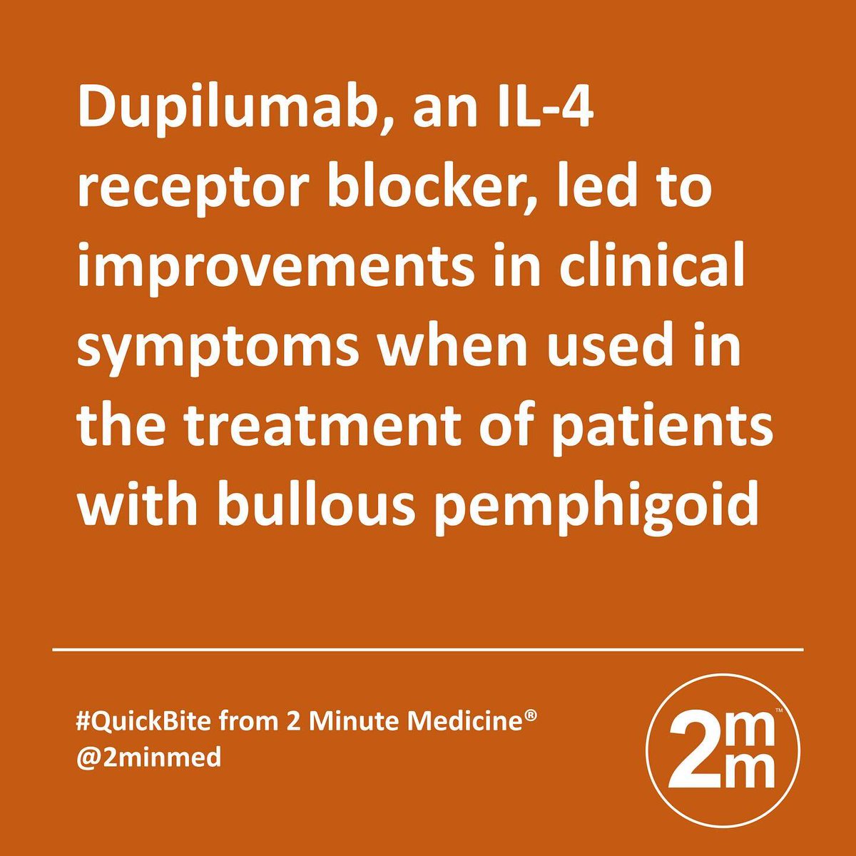 2minmed's tweet image. Dupilumab treatment for bullous pemphigoid resulted in improved clinical symptoms. Patients with anti-BP180 antibody levels of at least 50RU/mL and female sex responded better to dupilumab treatment for bullous pemphigoid. #2minmed #QuickBite Click the… dlvr.it/SwkQLd