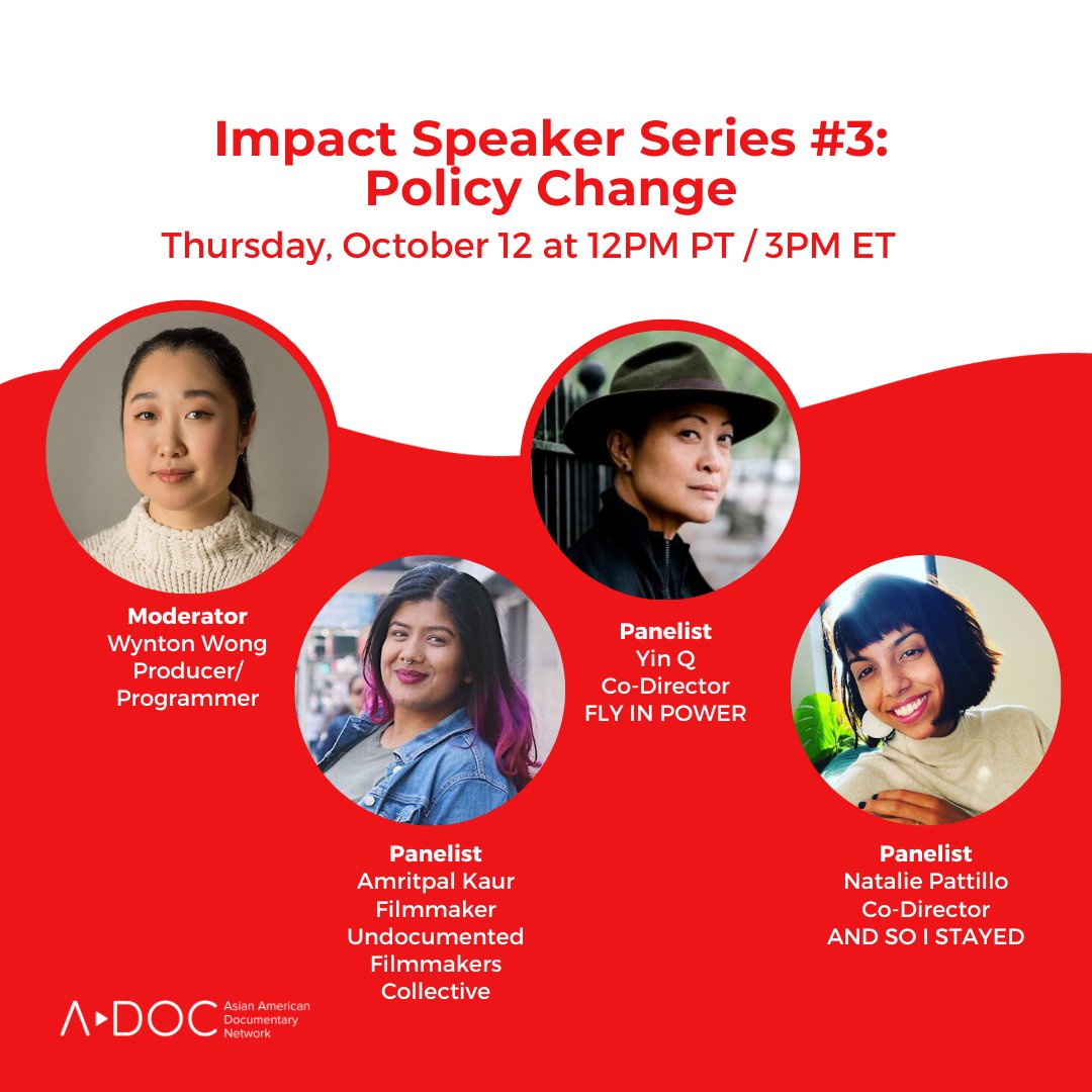 AADocNetwork's tweet photo. On Thursday, October 12, join us for our #ADoc Impact Speaker Series: Policy Change featuring @wwingwong, Amritpal Kaur, Yin Q, and Natalie Pattillo! https://t.co/2BfUH6W3AV