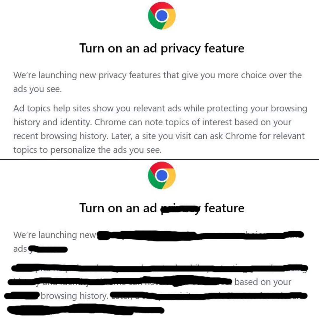brave's tweet image. We fixed Google&apos;s description of Chrome&apos;s new &quot;privacy feature&quot;: