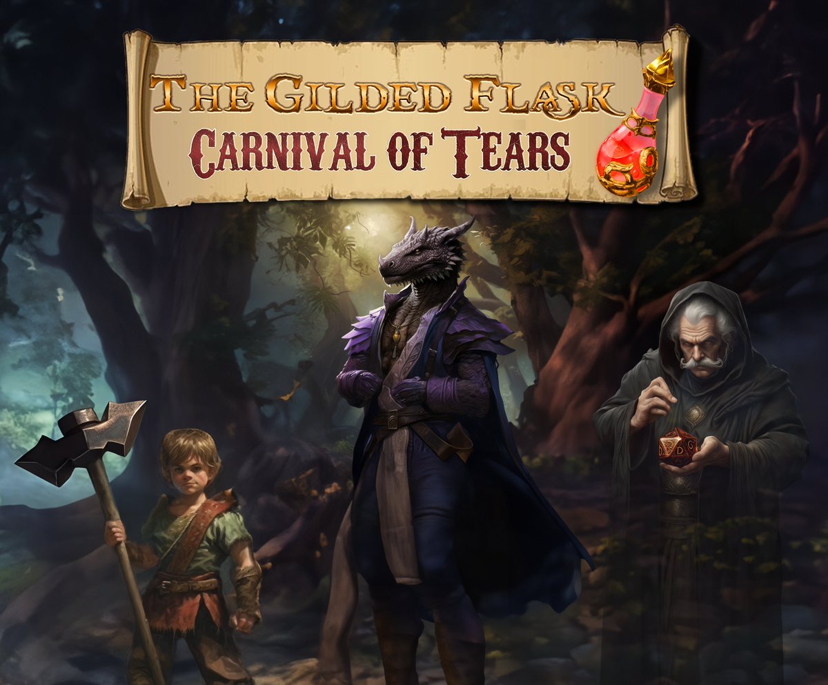 TheGildedFlask's tweet photo. Almost time for MORE #dnd !

Join @PapaXilion @JeddJedd and @DrunkratGame  
live at https://t.co/aRP2QluaS8 on Saturday, 30 September at 5.30PM EST for their new One Shot: The Carnival of Tears!

Welcome back to the Gilded Flask, where adventure is never far... https://t.co/Y2yWnZcxRu