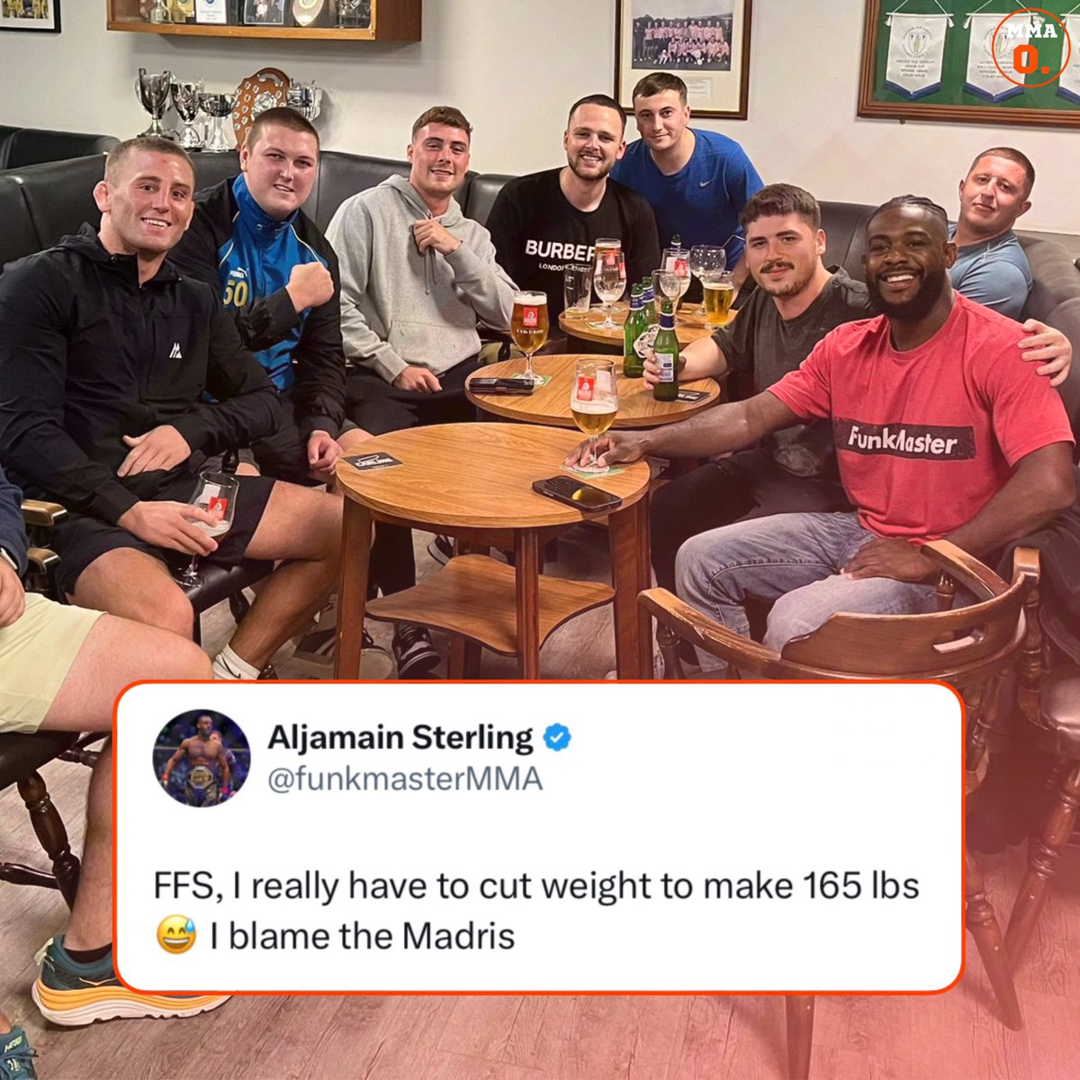 mma_orbit's tweet photo. Aljamain Sterling had to cut weight to make 165lbs for his grappling match against Mike Grundy this weekend 😳

Look what you’ve caused, @ObanElliottMMA 🤣🍺 https://t.co/xtUlYaVoqc
