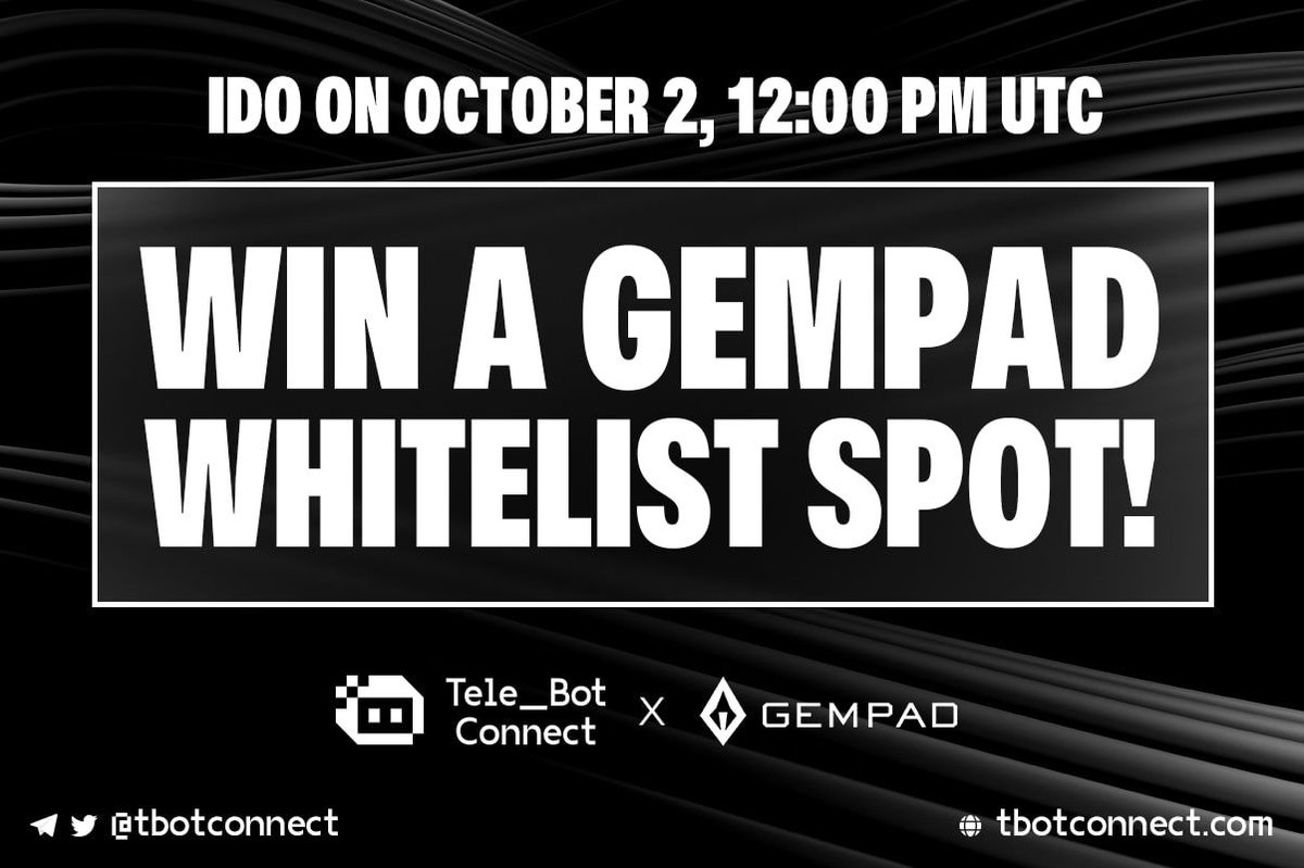 tbotconnect's tweet photo. 🔥 WIN A WHITELIST SPOT 🔥 

https://t.co/5FZja3PvqZ

Enter the future of Telegram Bots, a new era in crypto is here! 🚀 Join one of the most revolutionary projects as it hosts its #IDO on October 2nd at @TheGemPad. Secure your #Gempad #Whitelist entry and claim your spot! 🎉 https://t.co/SoIBDKD2T0