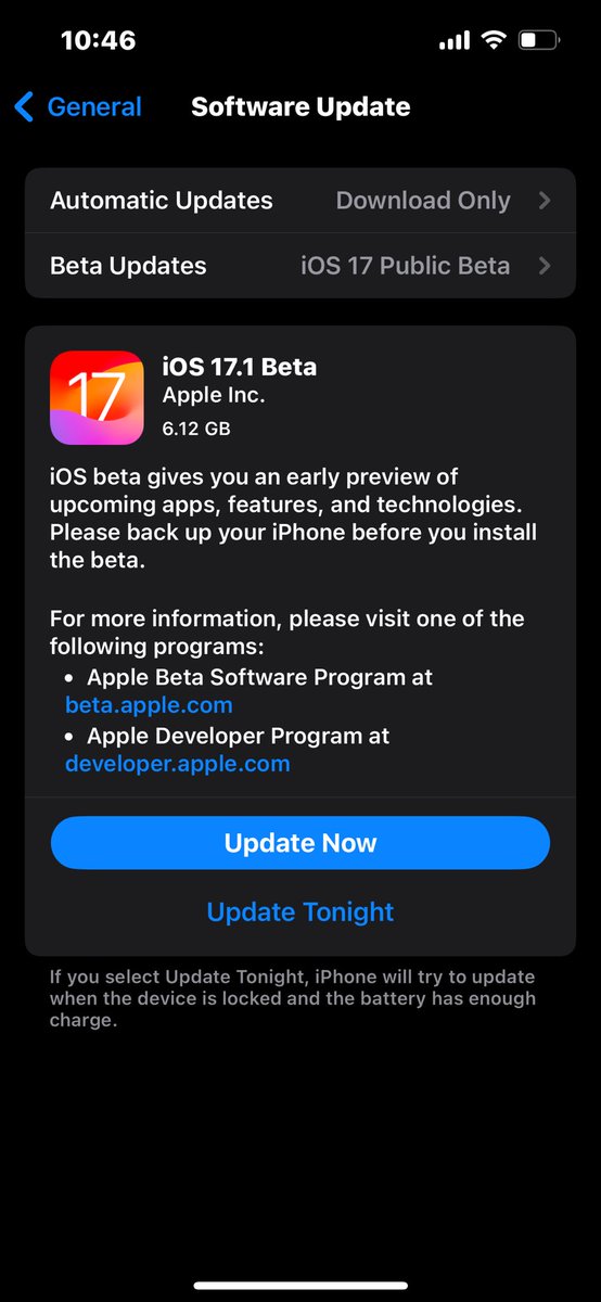 TechAlertNow's tweet photo. iOS 17.1 Public Beta 1 (21B5045h) has been released. #iOS171 #iOS171Beta1 https://t.co/OBIgGDn97I