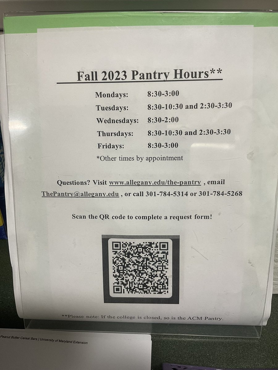 alleganycollgmd's tweet image. Hey students, supplies running low?  Just forgot to bring your lunch?  The Pantry can help.  allegany.edu/the-pantry 

#alleganycollegeofmaryland #students #pantry #food #hygiene #supplies