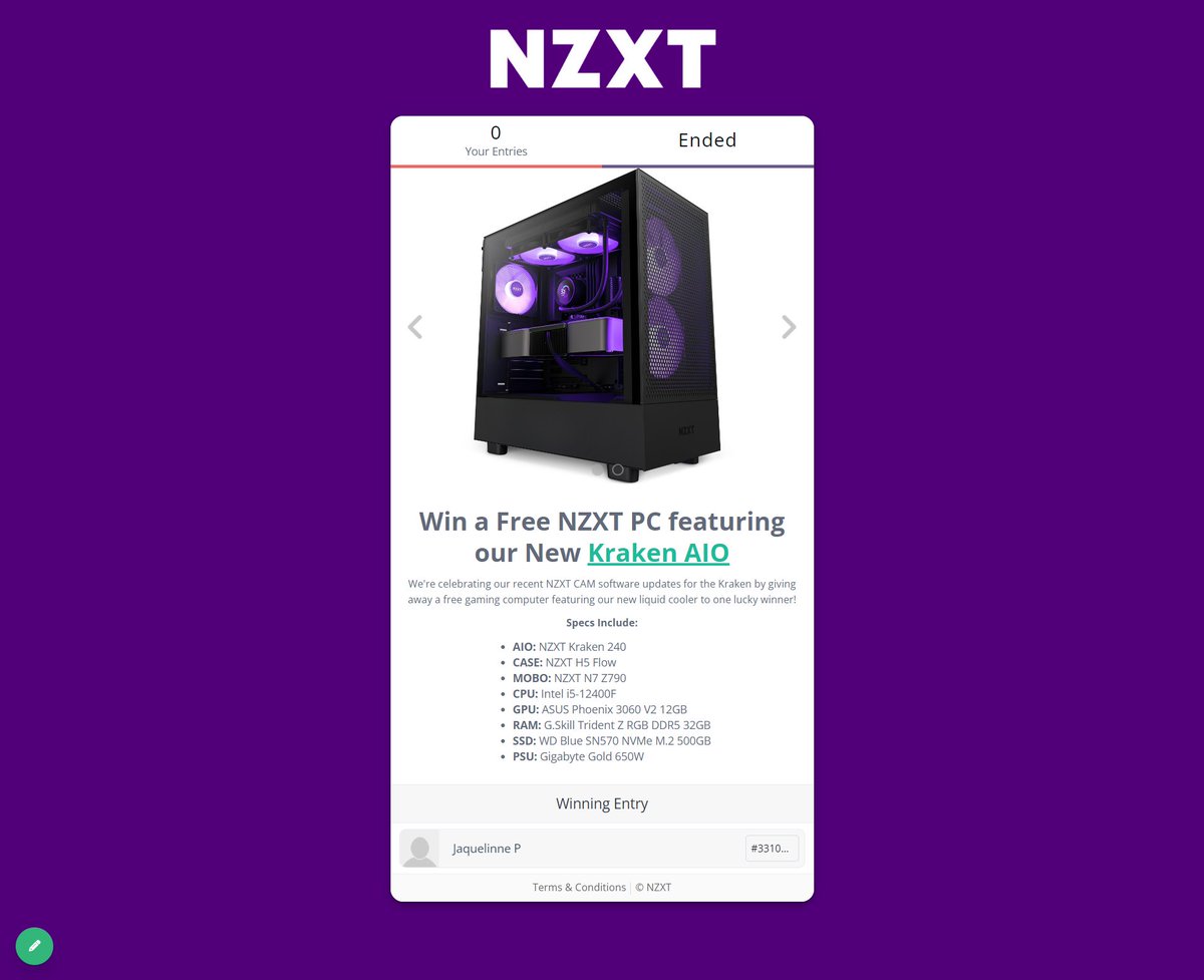 NZXT's tweet photo. 🏆 Congratulations to Jaquelinne P for winning the NZXT Kraken PC giveaway and thank you to everyone who participated!

Didn't win? Don't worry. If this tweet gets at least 1 like we'll drop another giveaway tomorrow... 👀 https://t.co/zFJADQu6zO